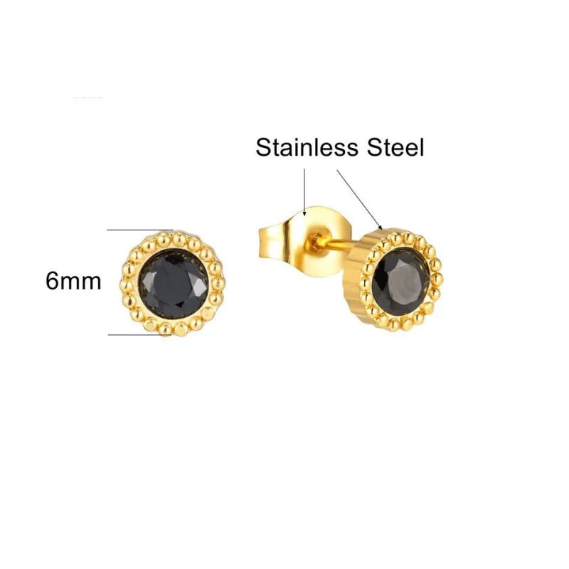 Stalen ronde zirkonia oorbellen met bolletjes rand-6mm -