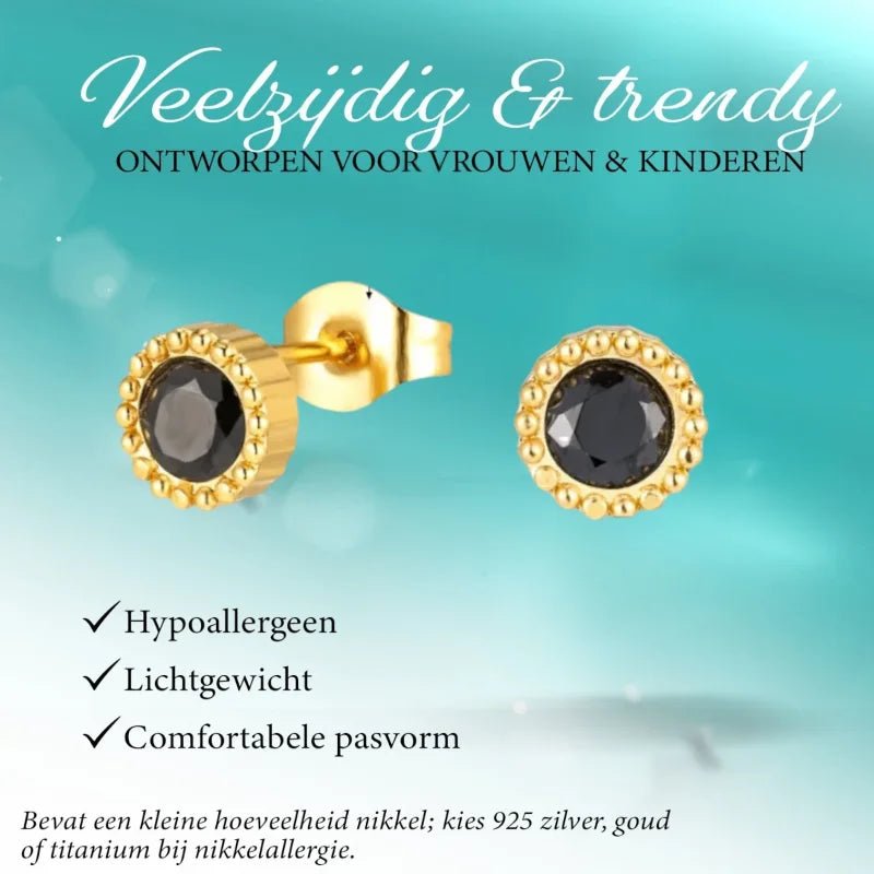 Stalen ronde zirkonia oorbellen met bolletjes rand-6mm -