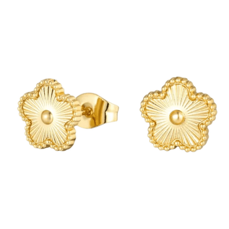 Stalen bloem oorbellen goudkleur-9mm -