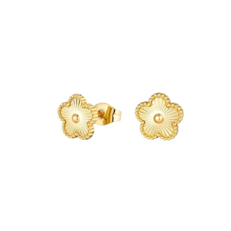 Stalen bloem oorbellen goudkleur-9mm -