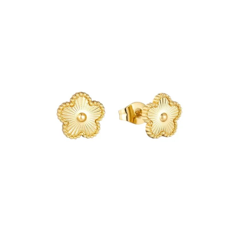 Stalen bloem oorbellen goudkleur-9mm -