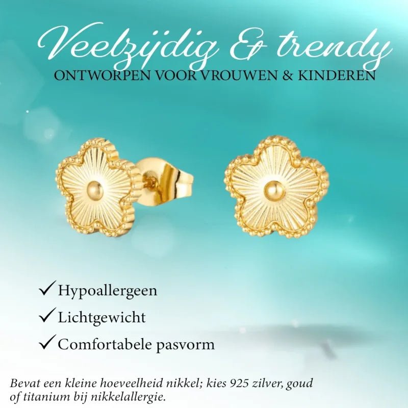 Stalen bloem oorbellen goudkleur-9mm -