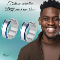 Stalen Bicolor Oorringen &acirc;&euro;&ldquo; Blauw en Zilverkleurig Staal -
