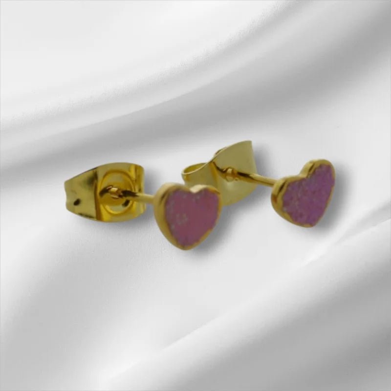 Stalen Emaille oorbellen hartje met glitters - Zwart -