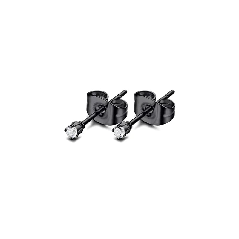 Stalen Zwarte Oorbellen met Transparante Zirkonia - 2mm -