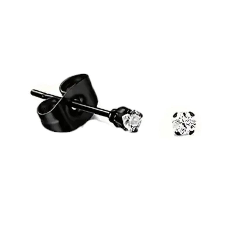 Stalen Zwarte Oorbellen met Transparante Zirkonia - 2mm -