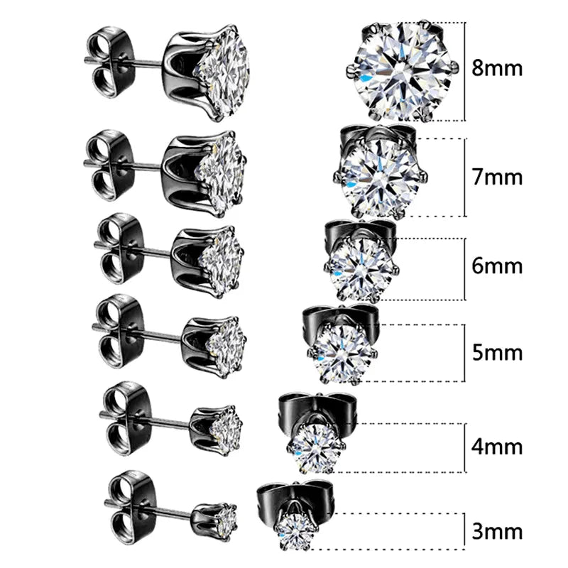 Stalen Zwarte Oorbellen met Transparante Zirkonia - 2mm -