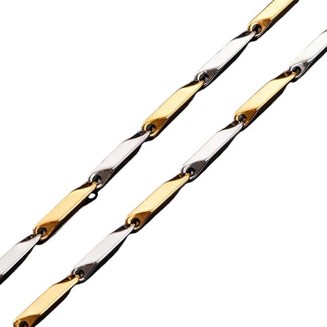Bicolor Bamboo Ketting van Goud- en Zilverkleurig RVS &acirc;&euro;&ldquo;3mm Breed-60cm Lang - 60cm