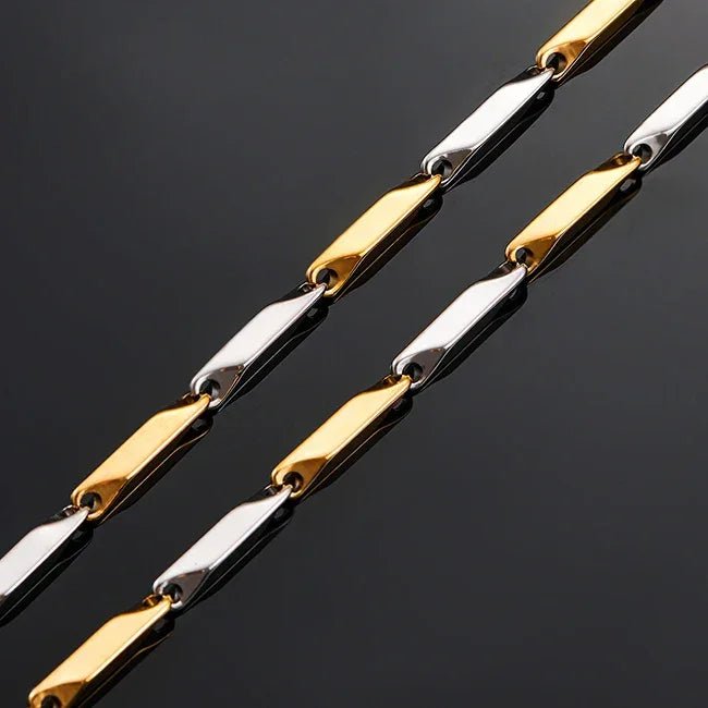 Bicolor Bamboo Ketting van Goud- en Zilverkleurig RVS &acirc;&euro;&ldquo;3mm Breed-60cm Lang - 60cm