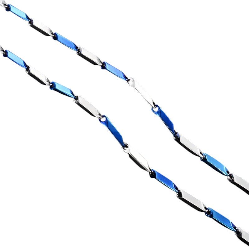 Bicolor Bamboo Ketting Blauw-Zilver Staal &acirc;&euro;&ldquo; 60cm - 60cm - Heren