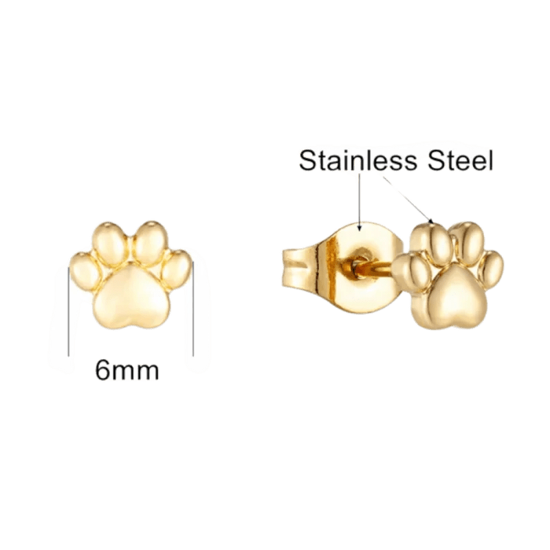 Goudkleurige 3D Pootafdruk Oorbellen 6mm -