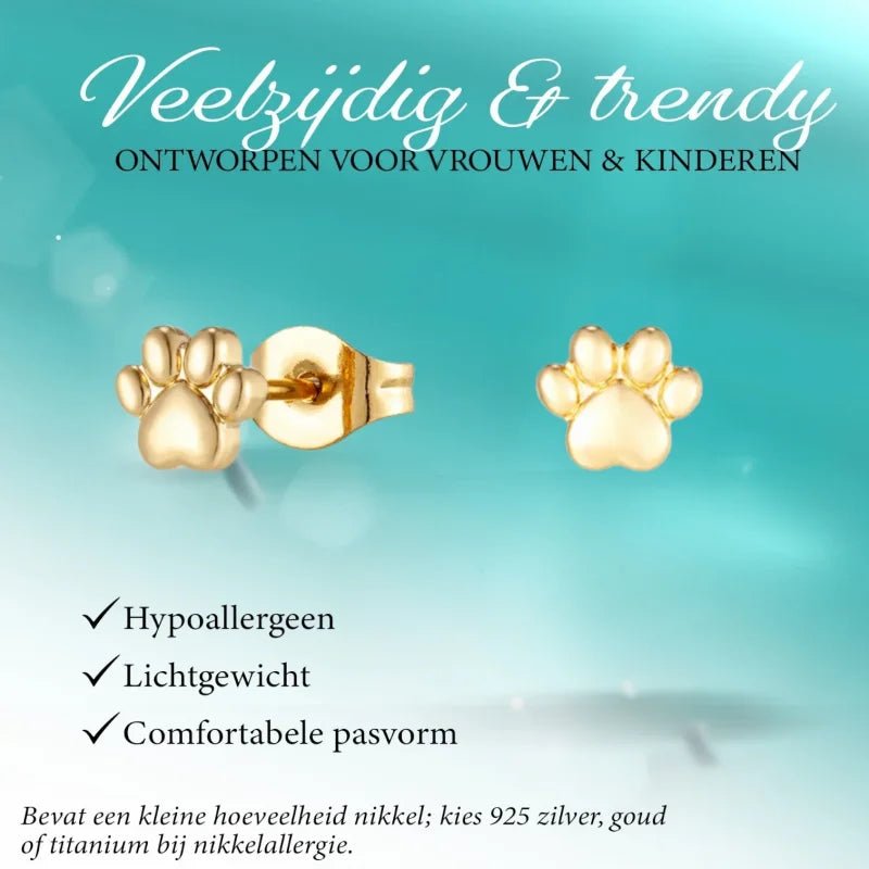 Goudkleurige 3D Pootafdruk Oorbellen 6mm -
