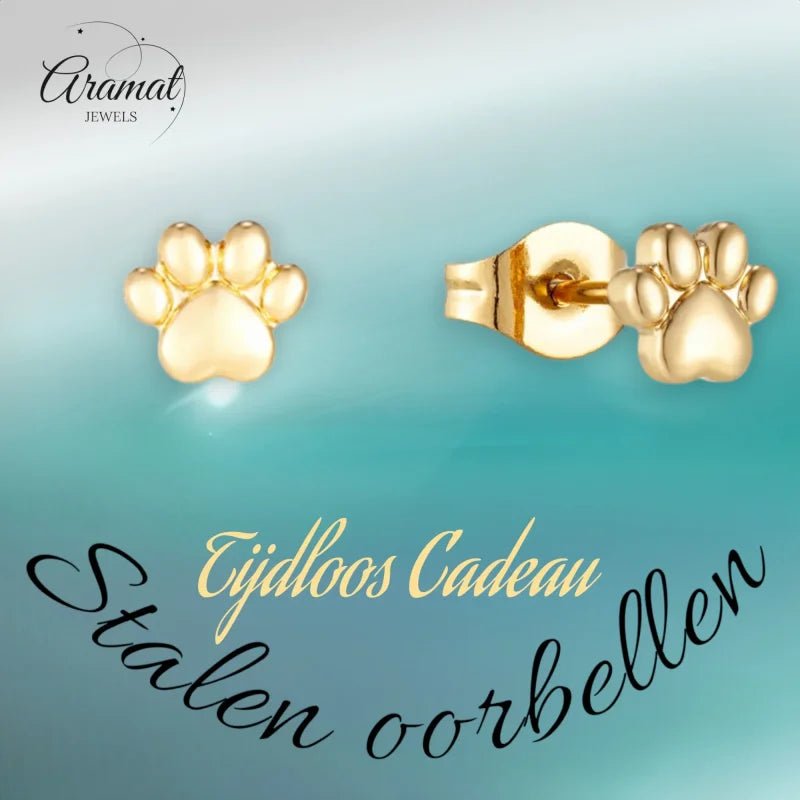 Goudkleurige 3D Pootafdruk Oorbellen 6mm -
