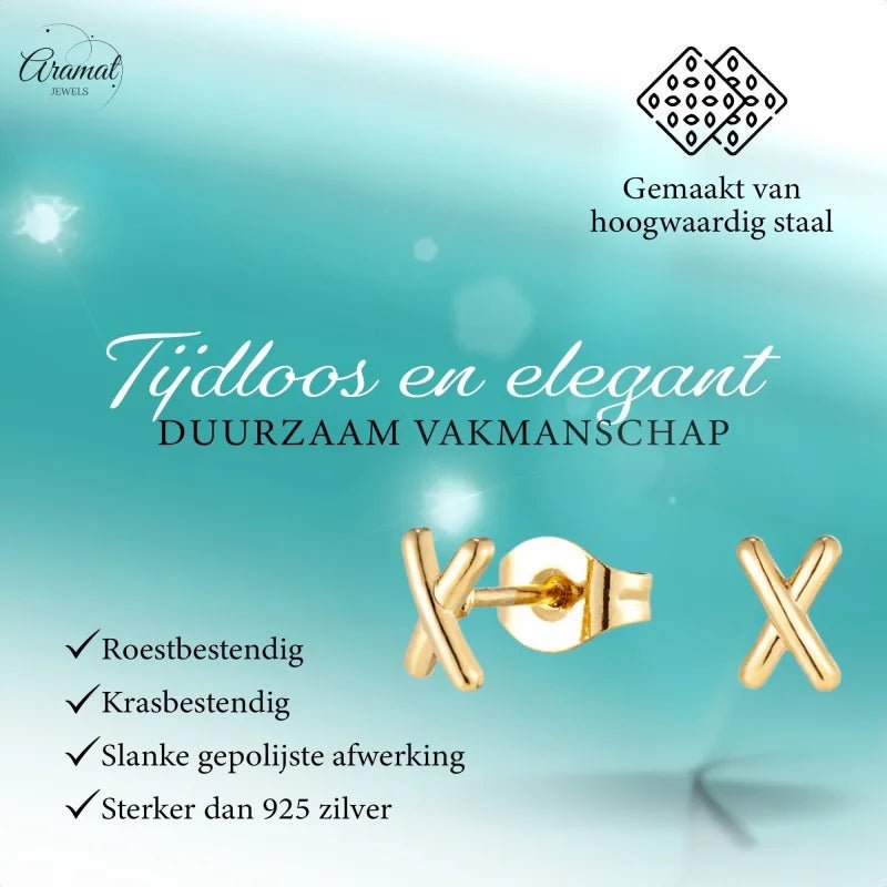 Goudkleurige Stalen Kruisjes Oorbellen 6mm &acirc;&euro;&ldquo; RVS - Goudkleur -