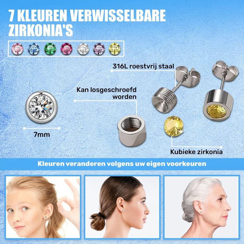Stalen Oorbellen met Verwisselbare Zirkonia &acirc;&euro;&ldquo; RVS - Zilverkleur -