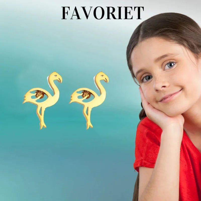 Goudkleurige Stalen Flamingo Oorbellen &acirc;&euro;&ldquo; RVS - Goudkleur -