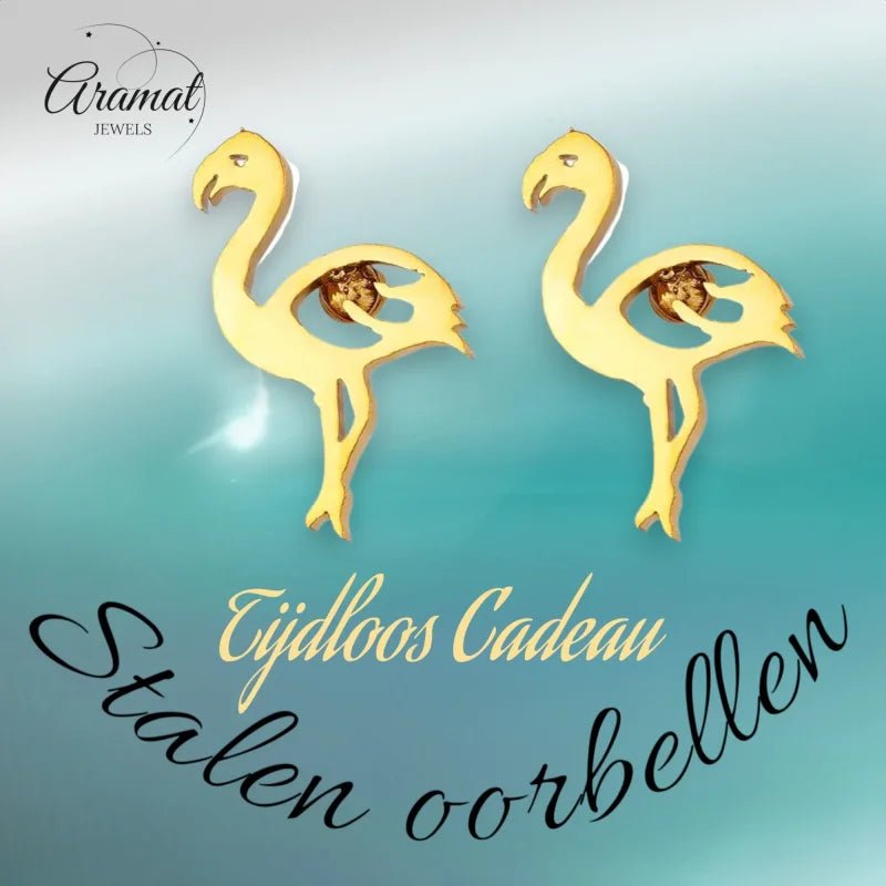 Goudkleurige Stalen Flamingo Oorbellen &acirc;&euro;&ldquo; RVS - Goudkleur -