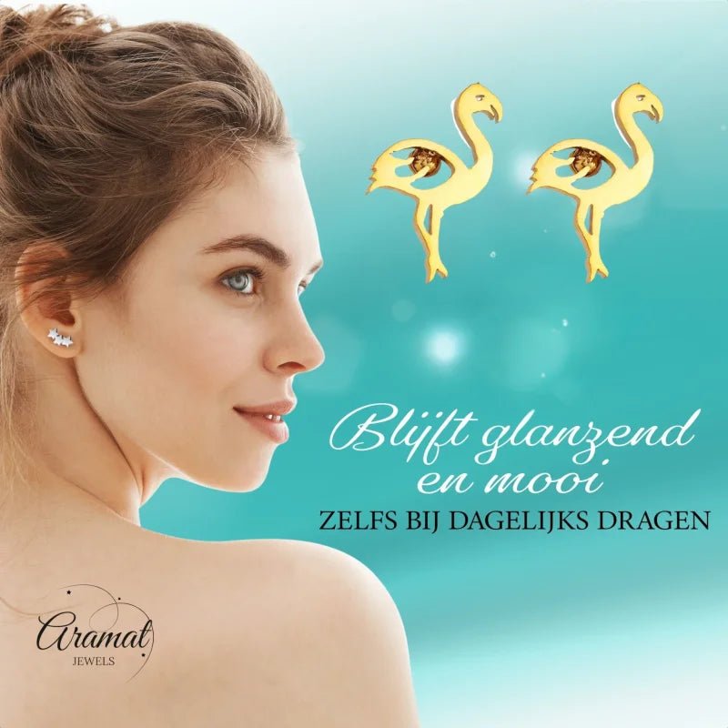 Goudkleurige Stalen Flamingo Oorbellen &acirc;&euro;&ldquo; RVS - Goudkleur -