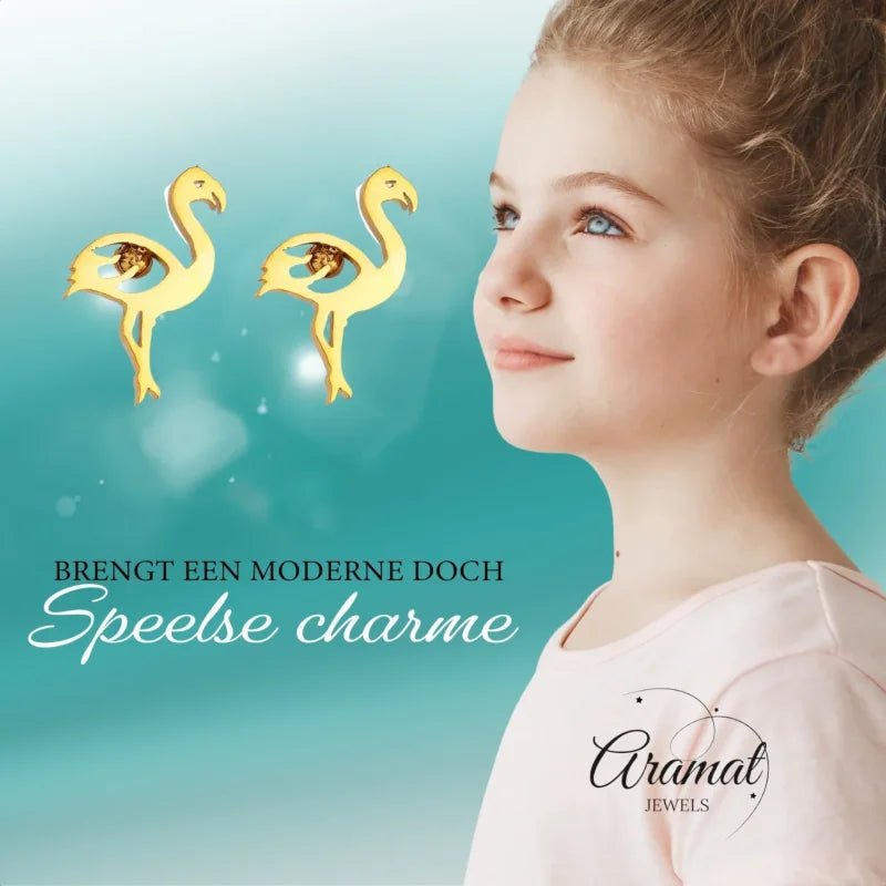 Goudkleurige Stalen Flamingo Oorbellen &acirc;&euro;&ldquo; RVS - Goudkleur -
