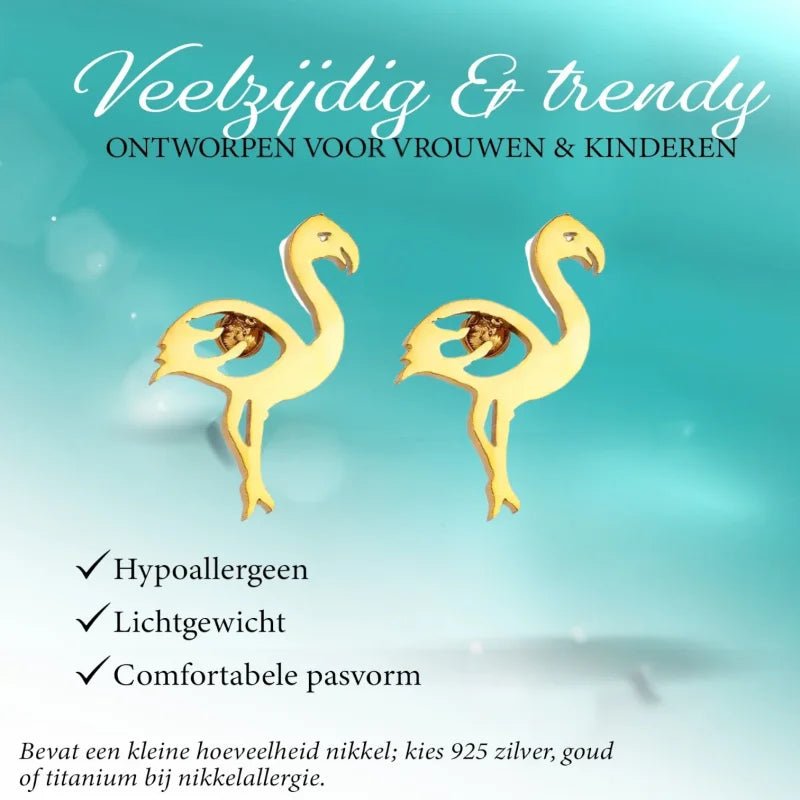 Goudkleurige Stalen Flamingo Oorbellen &acirc;&euro;&ldquo; RVS - Goudkleur -
