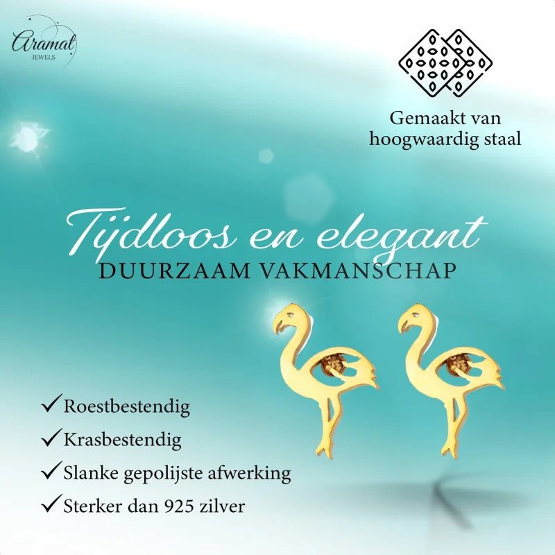 Goudkleurige Stalen Flamingo Oorbellen &acirc;&euro;&ldquo; RVS - Goudkleur -