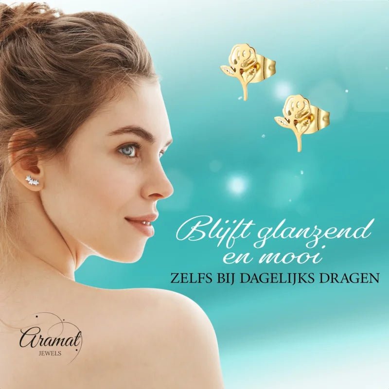 RVS Rozen Oorbellen 10x6mm &acirc;&euro;&ldquo; Stijlvol Bloemdesign - Goudkleur -
