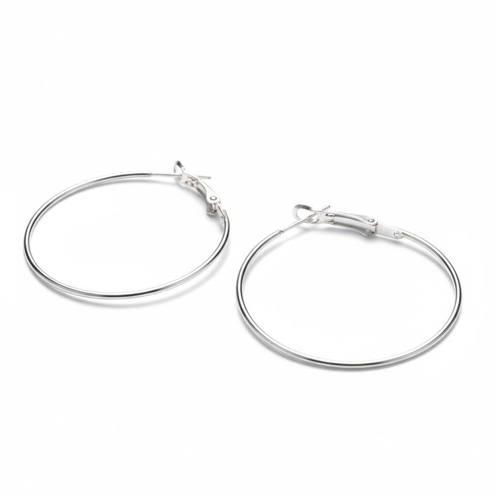 Zilverkleurige Oorringen metaal 40mm -