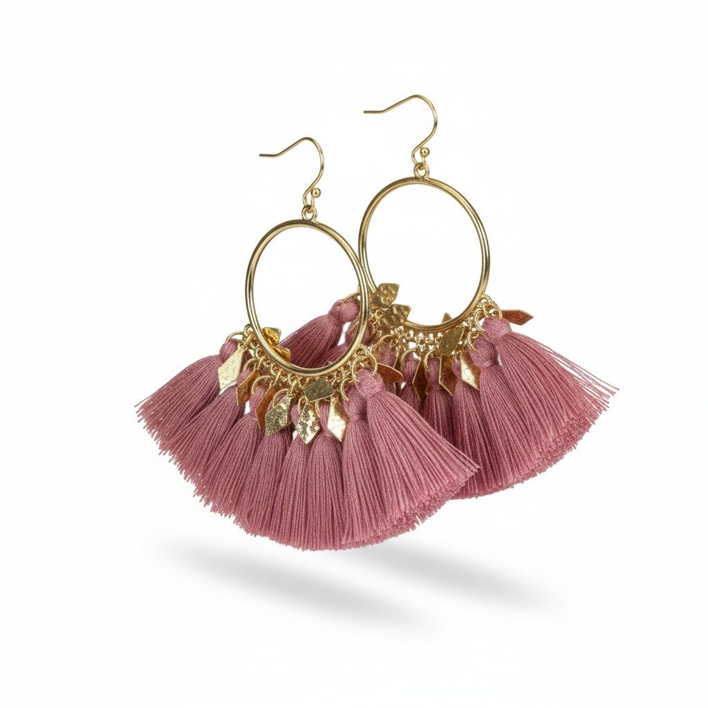 kwastjes Oorhangers met Ruitvormige Bedeltjes - Licht Roze -
