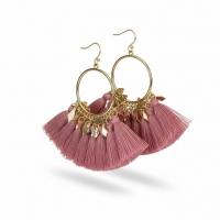 kwastjes Oorhangers met Ruitvormige Bedeltjes - Licht Roze -