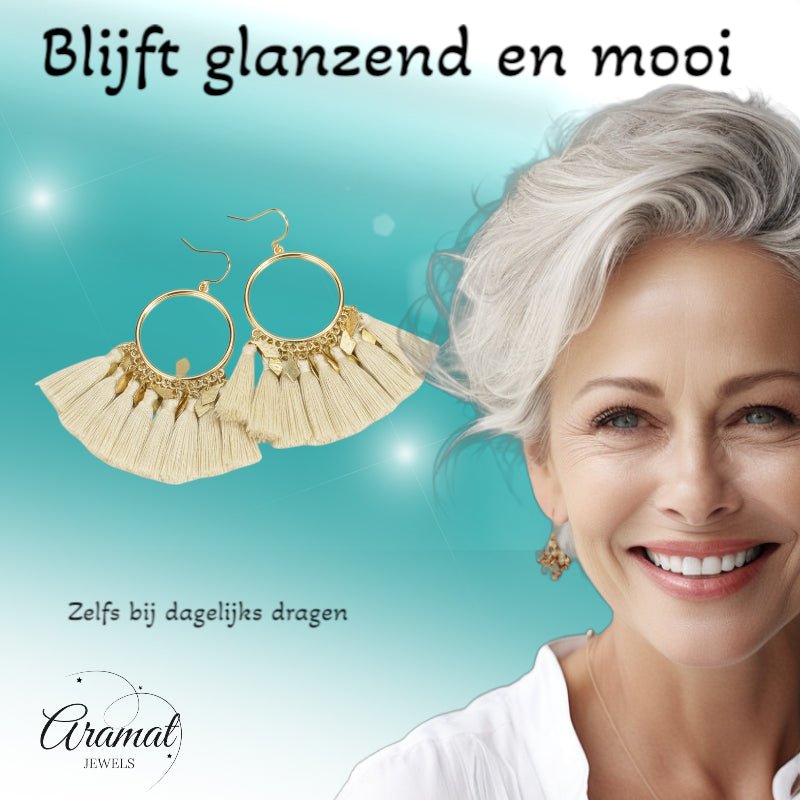 kwastjes Oorhangers met Ruitvormige Bedeltjes - Licht Roze -