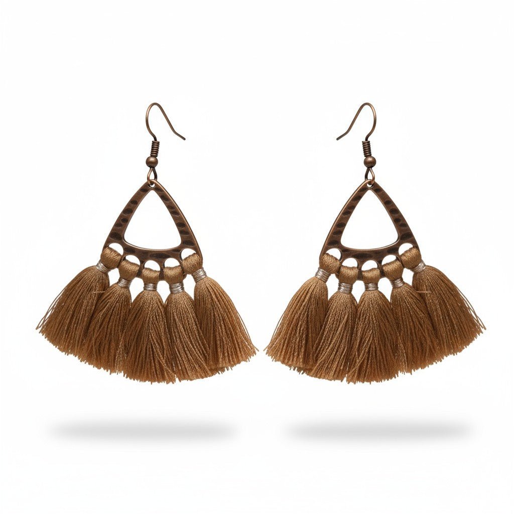 Boho Oorhangers met Kwastjes - 55x30mm - Bruin -