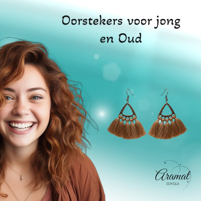 Boho Oorhangers met Kwastjes - 55x30mm - Bruin -