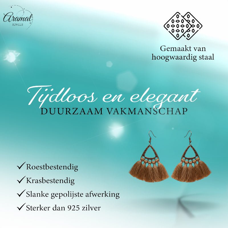 Boho Oorhangers met Kwastjes - 55x30mm - Bruin -