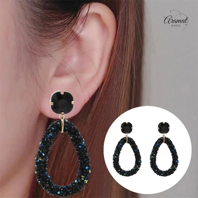 Elegante Druzy Oorbellen &acirc;&euro;&ldquo; Zwart &acirc;&euro;&ldquo; 58x30mm -
