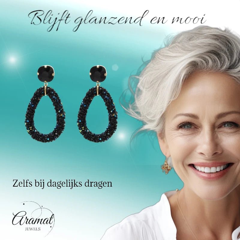 Elegante Druzy Oorbellen &acirc;&euro;&ldquo; Zwart &acirc;&euro;&ldquo; 58x30mm -