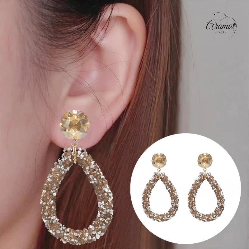 Elegante Druzy Oorbellen &acirc;&euro;&ldquo; Champagne &acirc;&euro;&ldquo; 58x30mm -