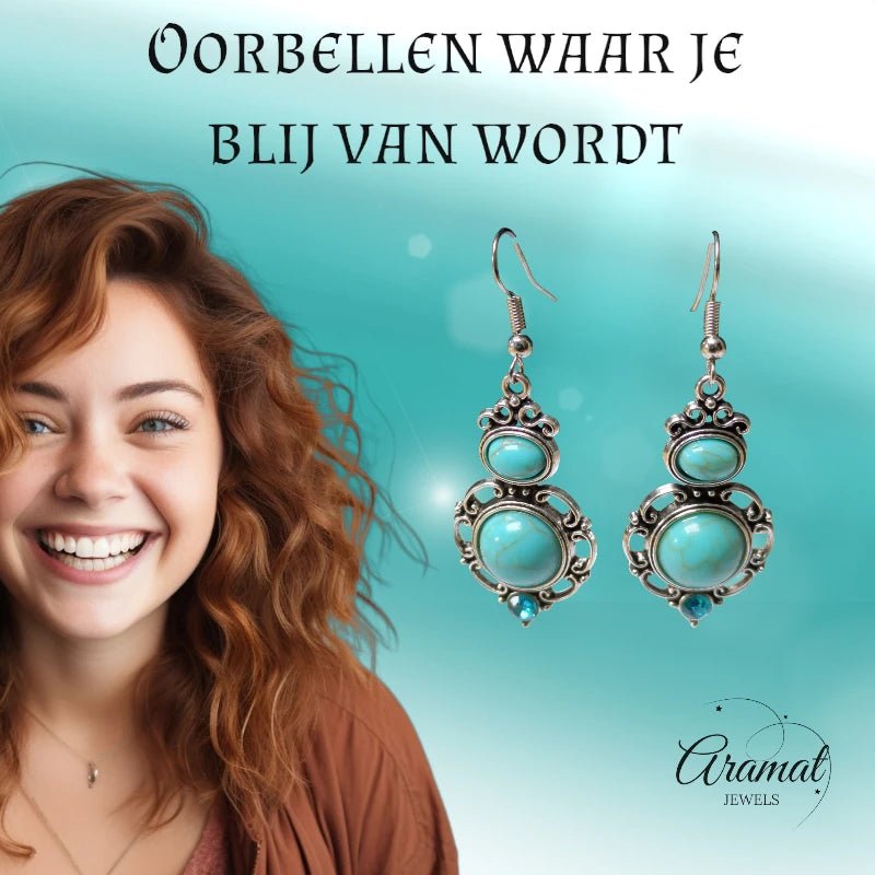 Sierlijke Oorhangers met Lichtblauwe Steen &acirc;&euro;&ldquo; 58x22mm -