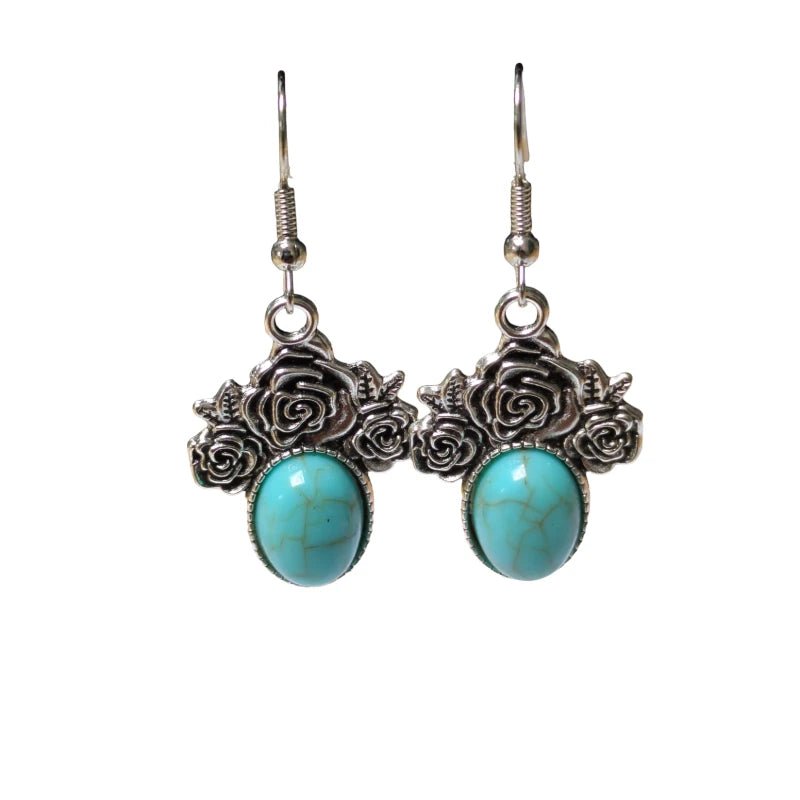 Boho Oorhangers met Lichtblauwe Steen &acirc;&euro;&ldquo; Rozen detail 48x21mm -