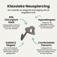 Elegante Stalen Neuspiercing met Open Hartje - Unisex