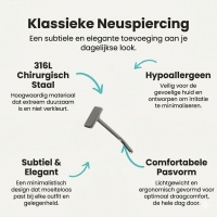 Eigentijdse Stalen Neuspiercing met Rechthoekje