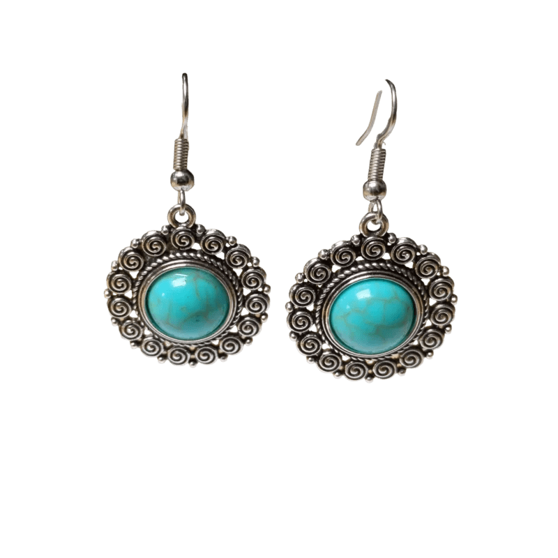 Boho Ronde Oorhangers &acirc;&euro;&ldquo; Blauwe Gemarmerde Stenen (46x25mm) -