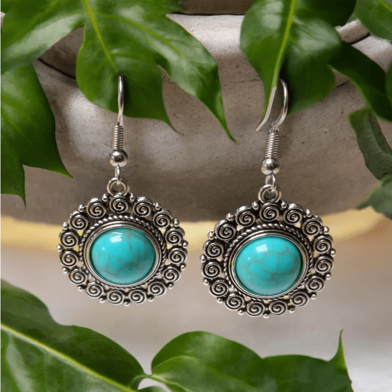 Boho Ronde Oorhangers &acirc;&euro;&ldquo; Blauwe Gemarmerde Stenen (46x25mm) -