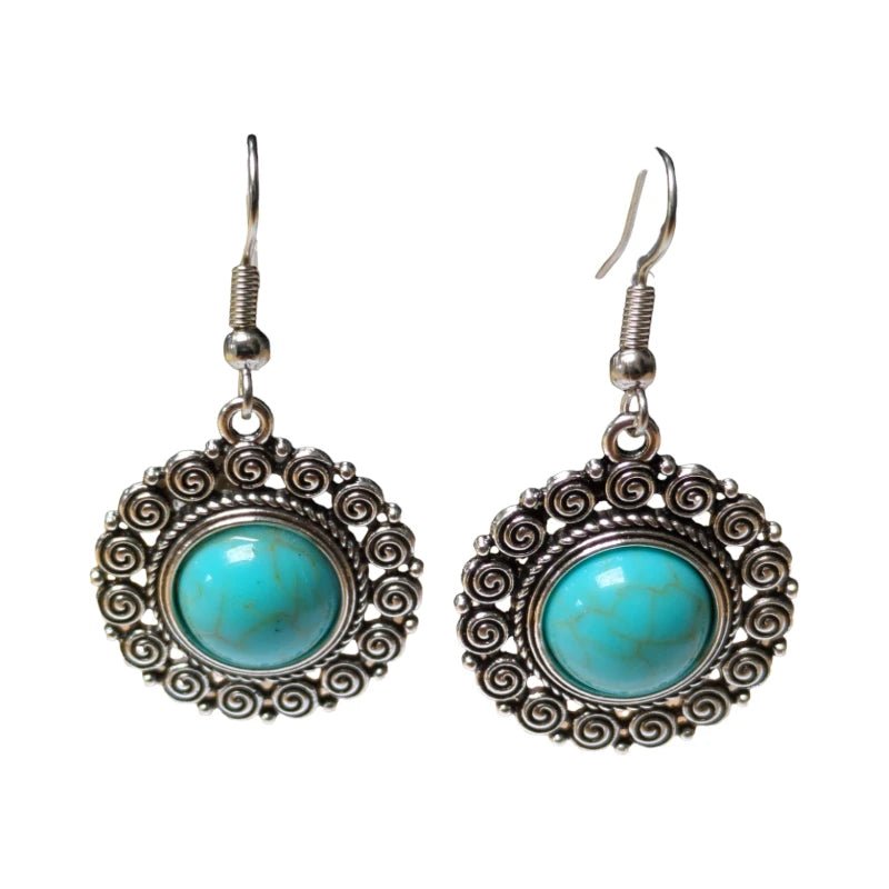 Boho Ronde Oorhangers &acirc;&euro;&ldquo; Blauwe Gemarmerde Stenen (46x25mm) -