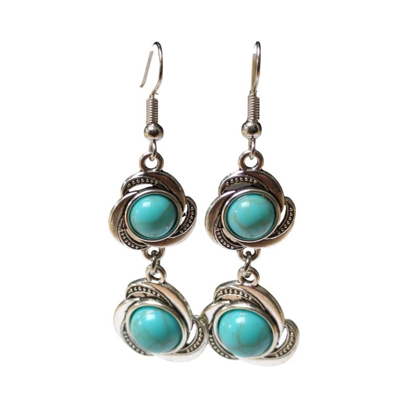 Boho Oorhangers Bloem met Blauwe Gemarmerde Steen -