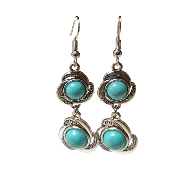 Boho Oorhangers Bloem met Blauwe Gemarmerde Steen -