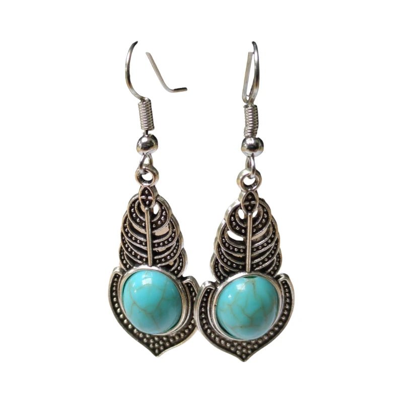 Boho Oorhangers Veertje met Blauwe Steen -