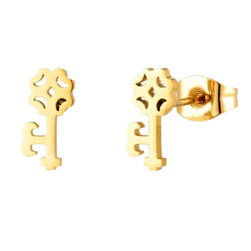 Goudkleurige Sleutel Oorbellen 10x5mm &acirc;&euro;&ldquo; Stalen Speelsheid -
