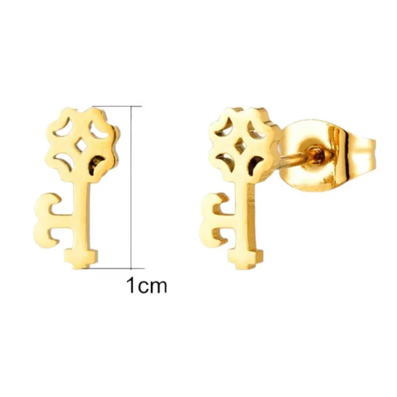Goudkleurige Sleutel Oorbellen 10x5mm &acirc;&euro;&ldquo; Stalen Speelsheid -