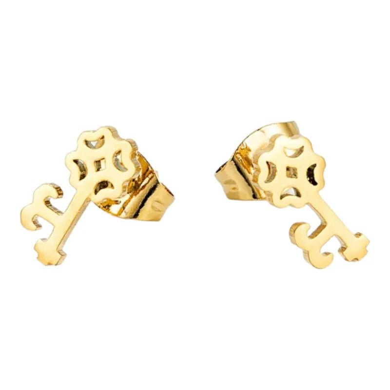 Goudkleurige Sleutel Oorbellen 10x5mm &acirc;&euro;&ldquo; Stalen Speelsheid -