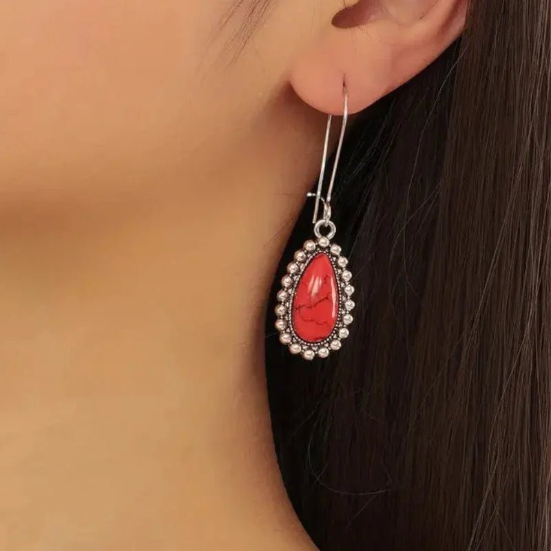 Boho Druppel Oorhangers met Steen - Rood -